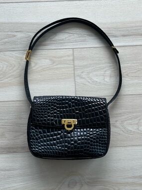 Vintage Pourchet Paris Black Leather Shoulder Bag